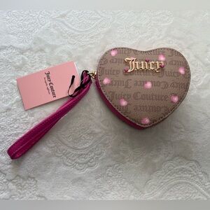 NEW Juicy Couture Heart Valentines Zip Around Coin Purse Cafe Pink Love Potion